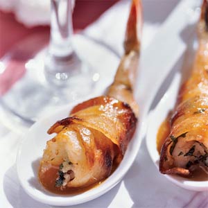 Bacon Wrapped Shrimp with Garlic Basil Stuffing